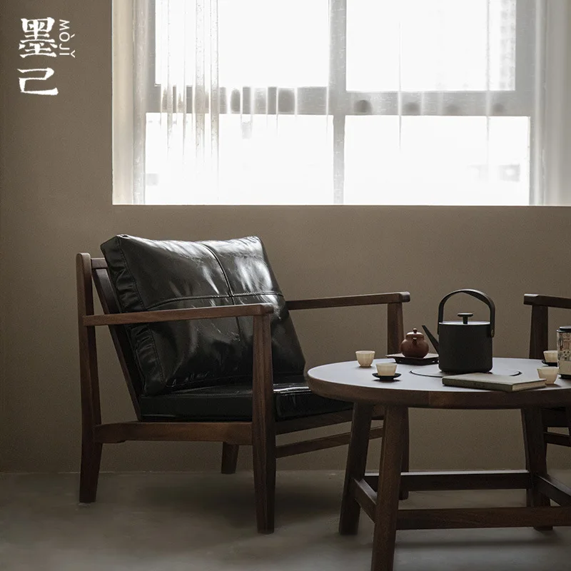 Moji black walnut sofa tea room chair with cushion Single lounge living room study designer chair