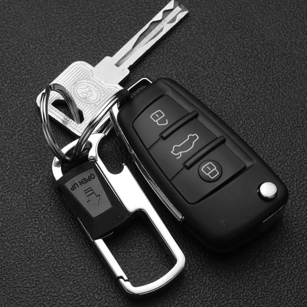 Metal Keychain Car Fob Key Chain Holder Ring Clip with Detachable Valet Anti-Lost for Men Beer Opener Bottle Keyfob K434