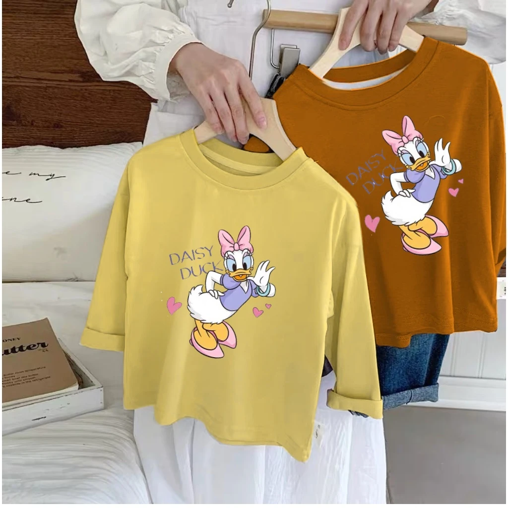 

Детские вязаные футболки, одежда для малышей, повседневные футболки для детей, милая спортивная одежда для девочек, детская одежда с принтами ромашки и утки для девочек