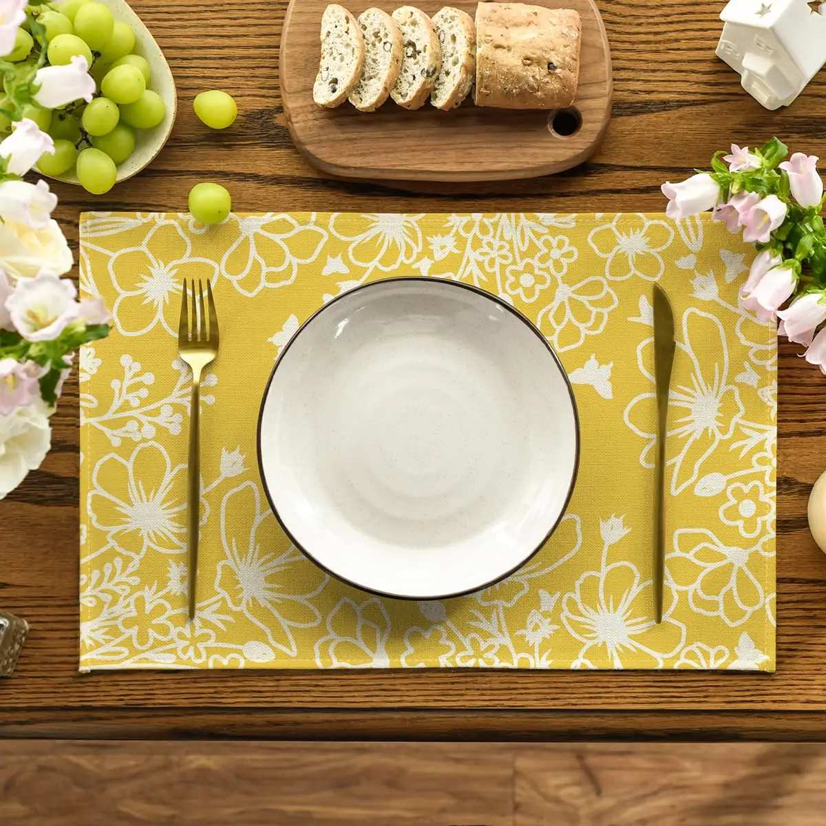 Yellow Bloom Flowers Floral Spring Placemats,12x18 Inch Seasonal Summer Table Mats for Party Kitchen Dining Decoration