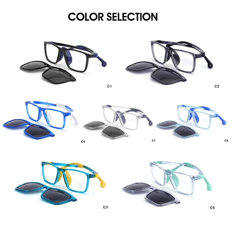 O-Q CLUB 2 In 1 Magnetic Clip On Boys Girls Glasses Kids Myopia Prescription Flexible Eyeglasses  Polarized Sunglasses #19970 images - 6