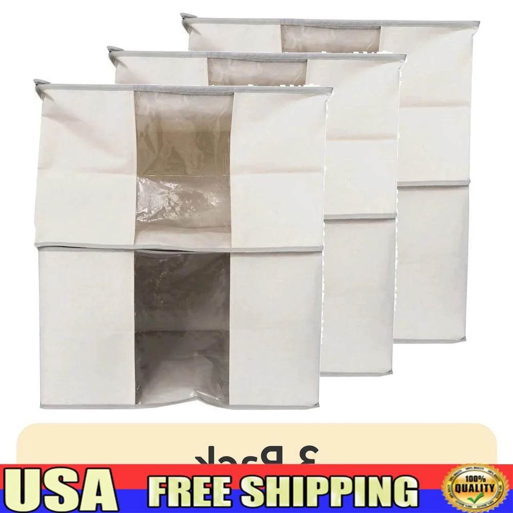 

3 Pack Waterproof Canvas Storage Bags with Clear Window Multi-Purpose Organizers Clothing Bedding Home Essentials