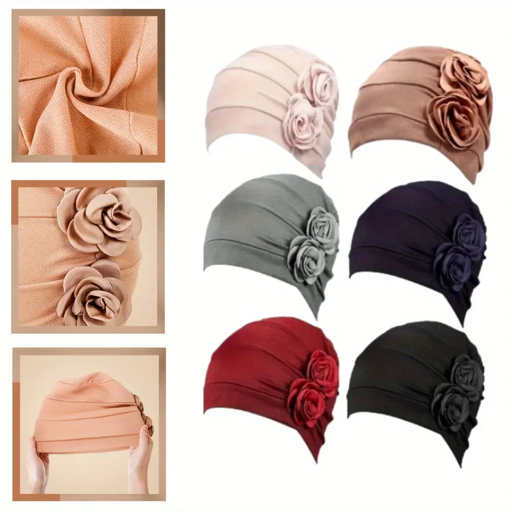 Women's headscarf Flower hat beanie elastic headscarf hat Comfortable breathable outside warm headscarf hat soft skin all-matching headscarf hat Simple lightweight multi-purpose headscarf hat Hair protection 6 pieces Pet Supplies