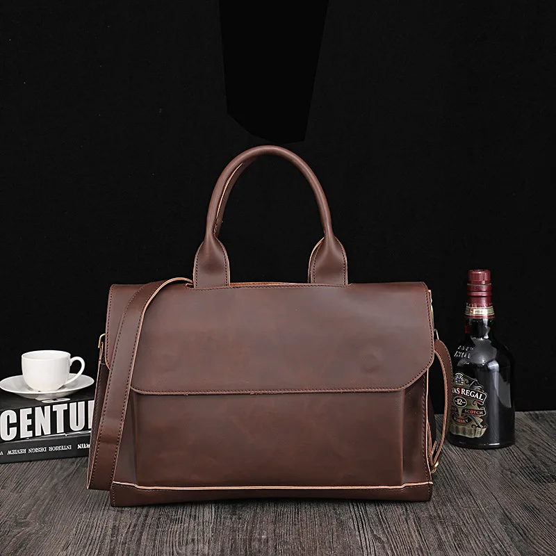 Leder handtasche für Männer 14-Zoll-Laptoptasche Umhängetaschen Vintage Mann Boston Business Aktentasche Umhängetaschen für Büroarbeiten