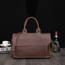 Leather Handbag for Men 14 Inch Laptop Bag Crossbody Bags Vintage Man Boston Business Briefcase Shoulder Bags for Office Work