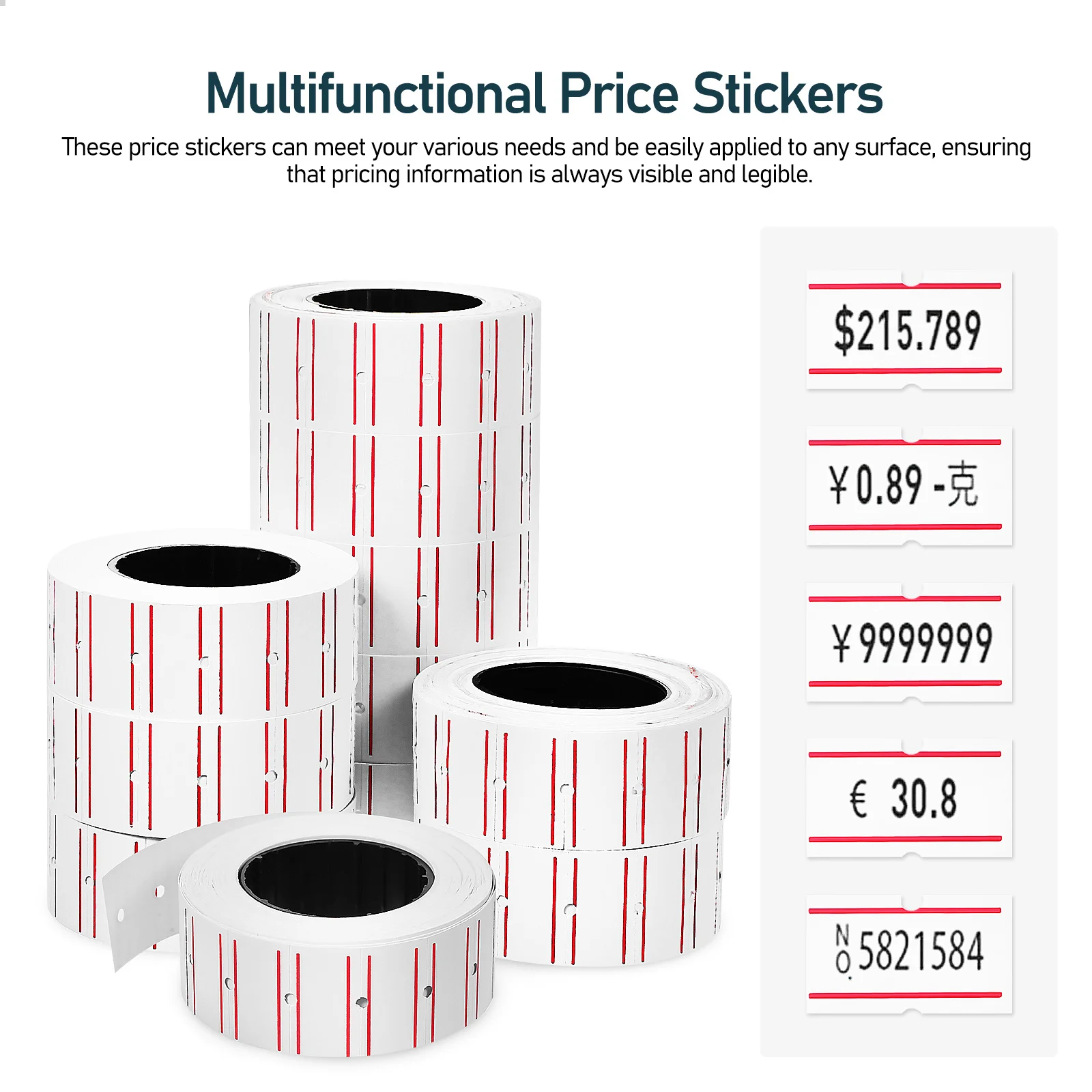 

10 Rolls Price Labels for Small Business Waterproof Pricemarker Stickers Roll Refill Clear Identification Supermarket Price Sign