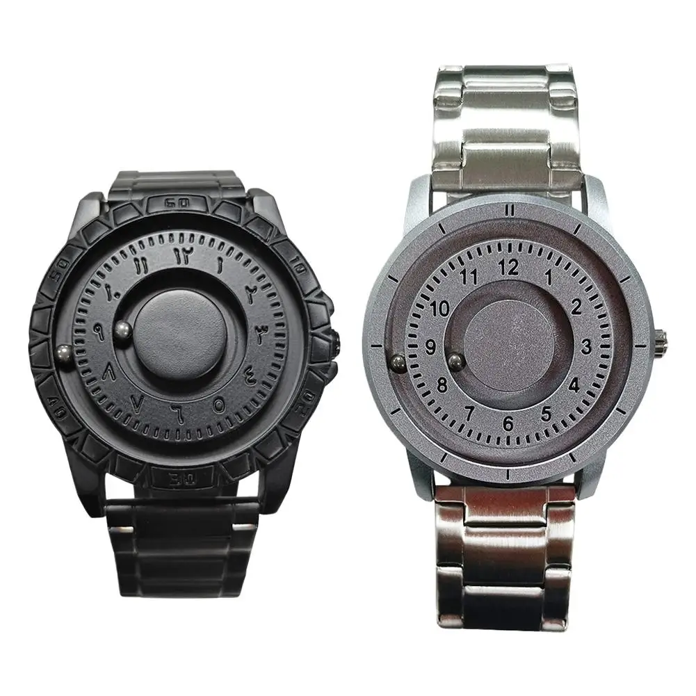 Unique Magnetic Ball Watch Creative Science Gift for Men Women Innovative Non-Glass Time Indicator Luxury Metal Mesh Wristwatch