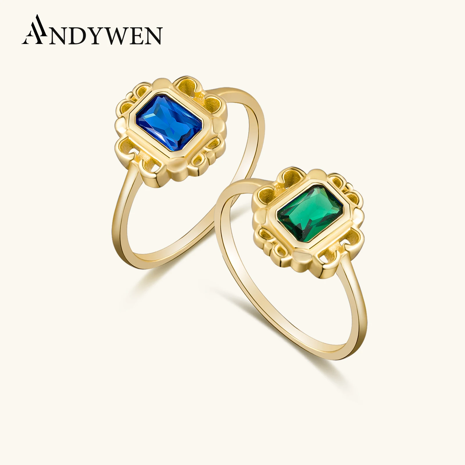 

ANDYWEN 100% 925 Sterling Silver Gold Blue Green CZ Ring Zircon Anillo Marcela Iolita Women 2025 CZ Luxury Jewelry Gift