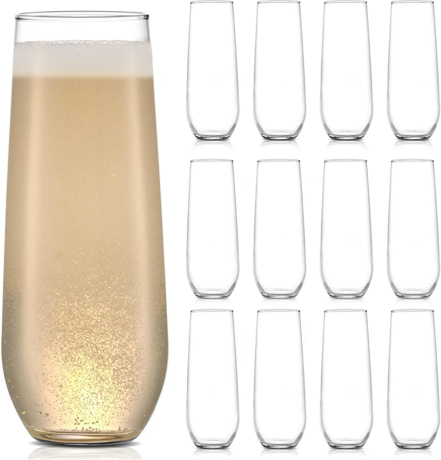 

228 Stemless Champagne Flutes Glass, 8.5 Oz 12 Piece Elegant Fluted Glassware, Clear Flutes Champagne Glass