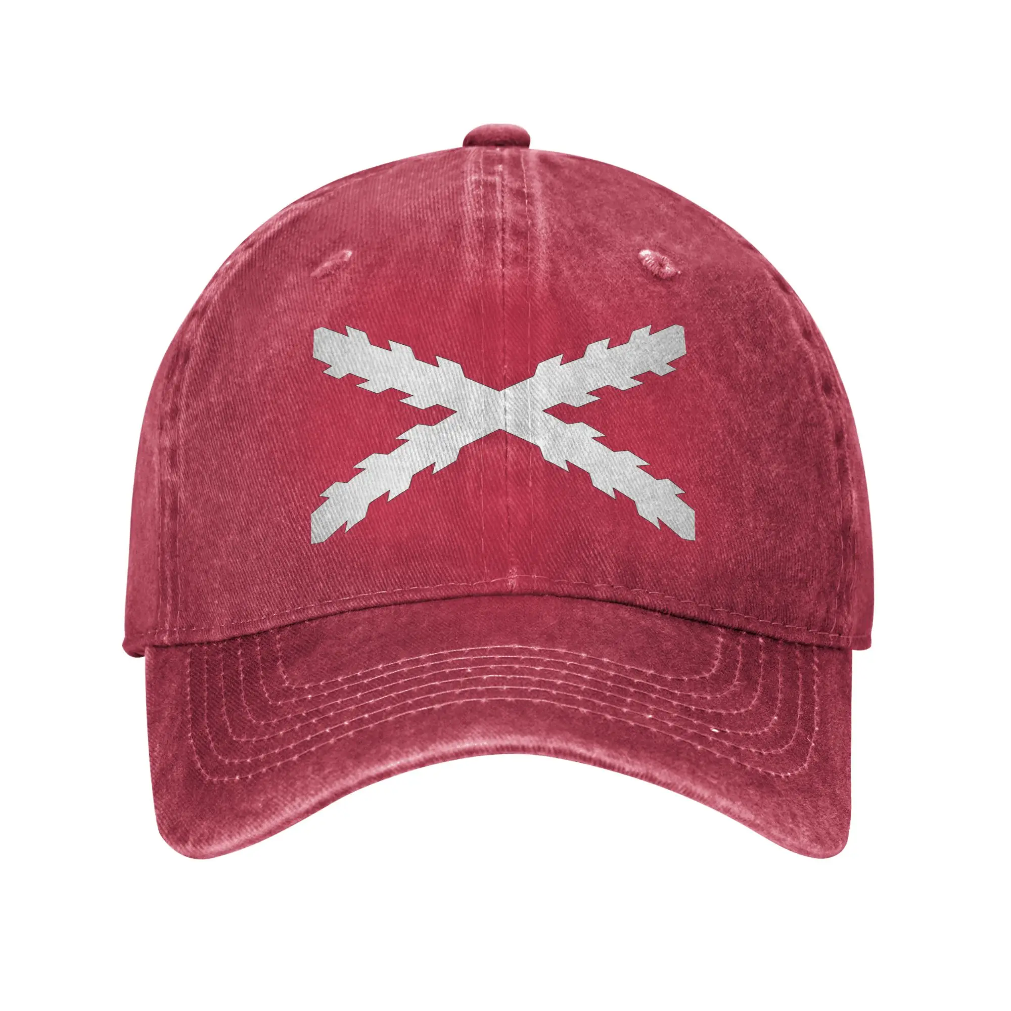 Burgundy Cross White Baseball Caps Spanish Empire  Distressed Denim Washed Hats Cap Retro Outdoor Summer Adjustable Headwear