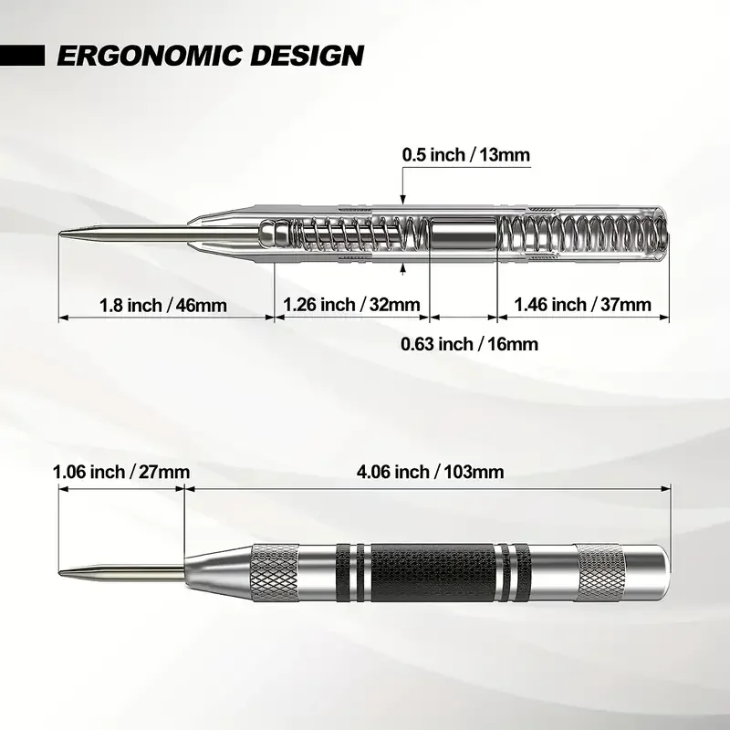 Automatic center punching tool for wood, metal, and steel, with spring, hole marking,  manual automatic tool