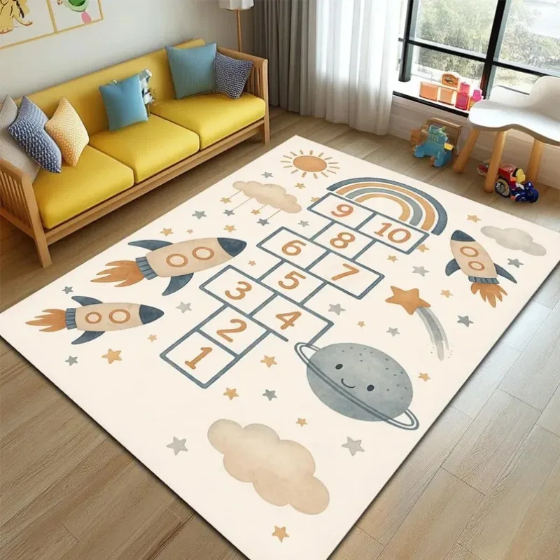 Hopscotch Kids Play Mat, Learning Number Kids Mat, Space Nursery Rug, Baby Boys Room Decor,Rocket Playroom Rug,Children's Carpet