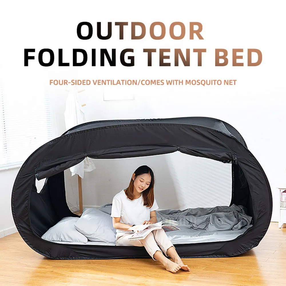 All-in-One Dual-Purpose Light-Blocking Outdoor Folding Bed Tent with Fully Enclosed Isolation Bed Curtain and Mosquito Net