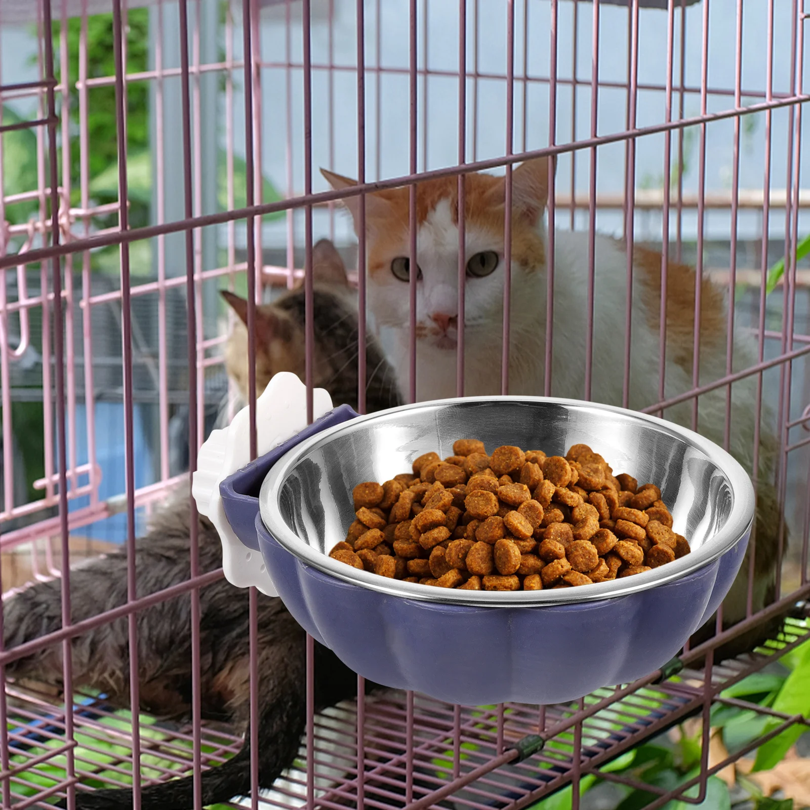 

Stainless Steel Pet Feeder Detachable Hanging Cage Crate Water Food Cat Puppy Rabbit Biting Resistant Shatterproof