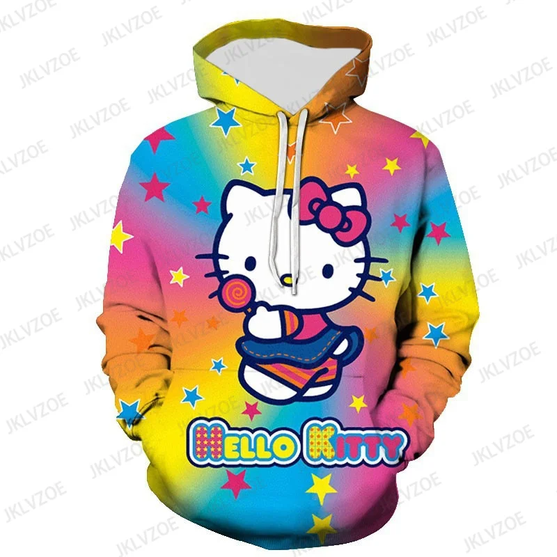 MINISO Couple Hoodies Fashion Hello Kitty 3D Print Hoodie Men Women Fashion Oversized Casual Sport Sweatshirts Pullovers Hooded