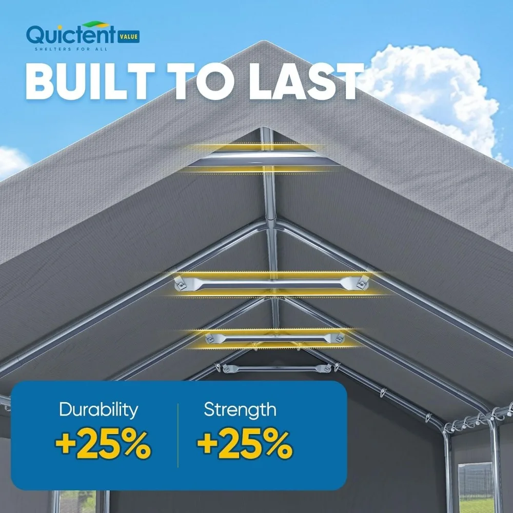 مظلة مرآب شديدة التحمل مقاس 10 × 20 قدم، مأوى جراج خارجي، هيكل معزز، خيمة سيارة مجلفنة، حماية للقوارب مع لفة