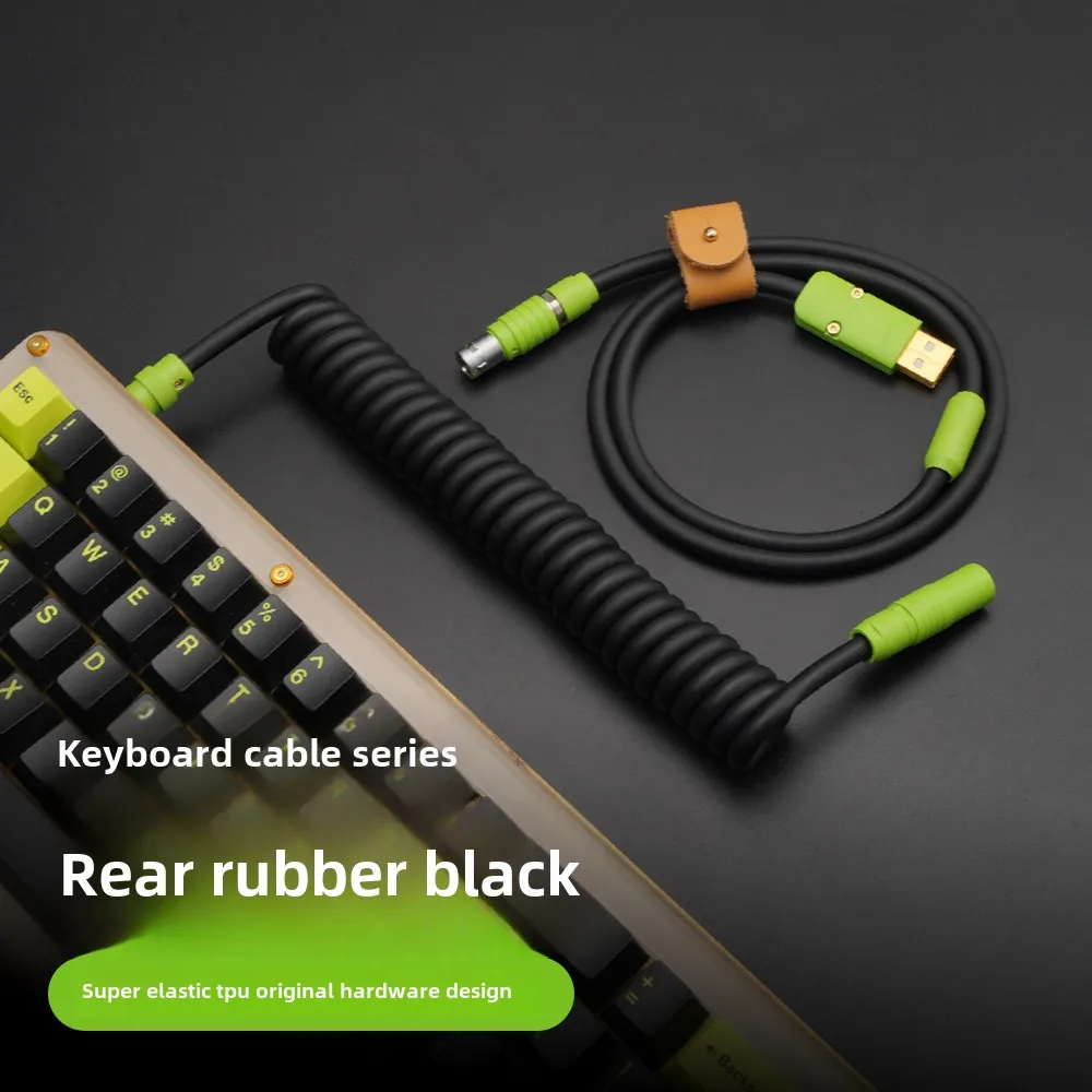 GeekBable Handmade Customized Mechanical Keyboard Data Cable Rubber Spring Rear Green Hardware Rubber Black