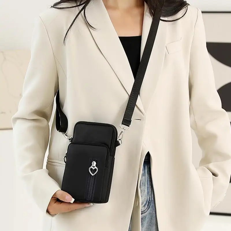 New Fashion Mobile Phone Crossbody Bags for Women Fashion Women Shoulder Bag Cell Phone Pouch With Headphone Plug 3 Layer Wallet