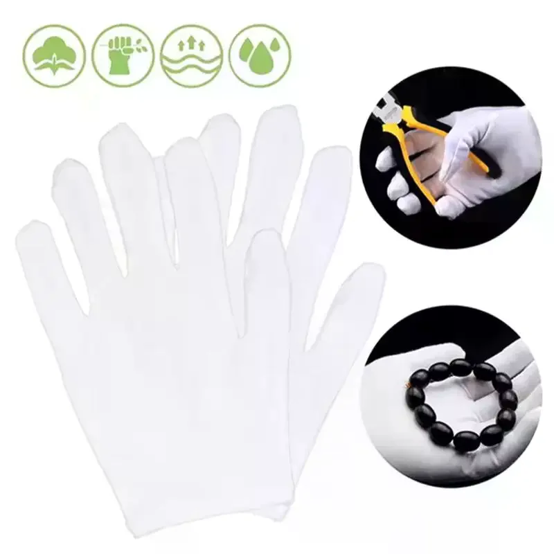 White Cotton Work Gloves Dry Hands Moisturizing SPA Gloves High Stretch For Ceremonial Inspection &Household Clean