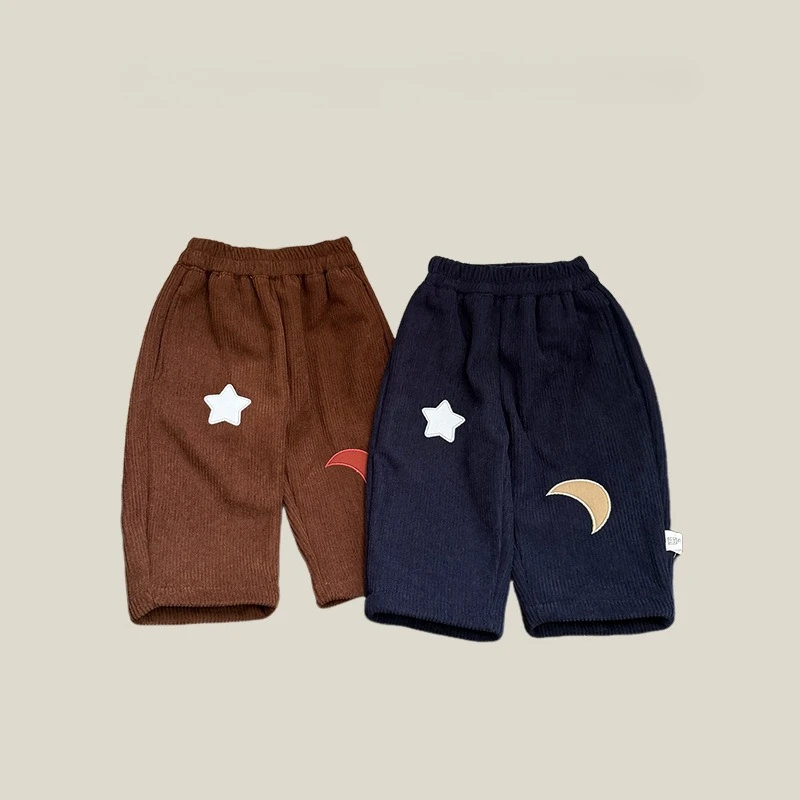 New Winter Children Patch Pants Simple and Plush Straight Leg Pants for Infants and Young Children Thick and Long Going Out