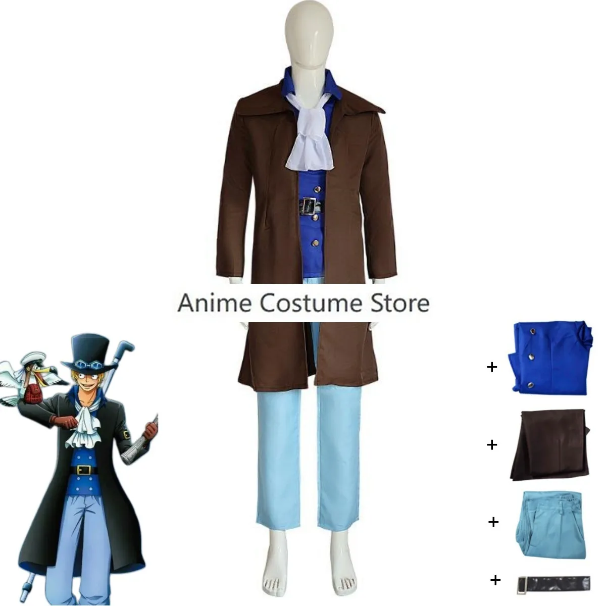 Anime East Blue Sabo Cosplay Costume Halloween Black Trench Shirt Pants for Adult Man Woman Carnival Party Outfit Suit