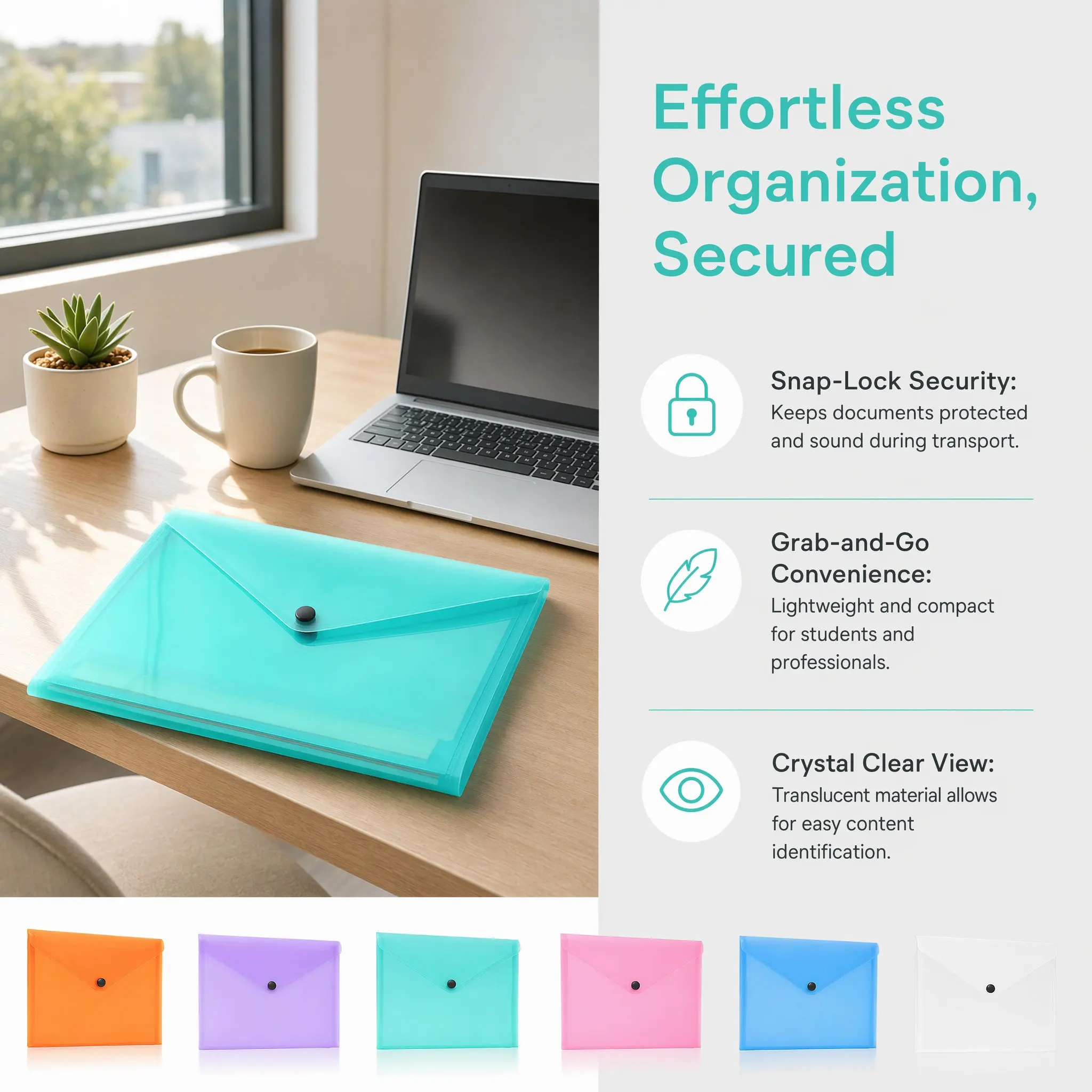 6Pcs Clear Plastic Storage Folder for Documents Snap Button Closure Lightweight Portable File Holder for School Office Use