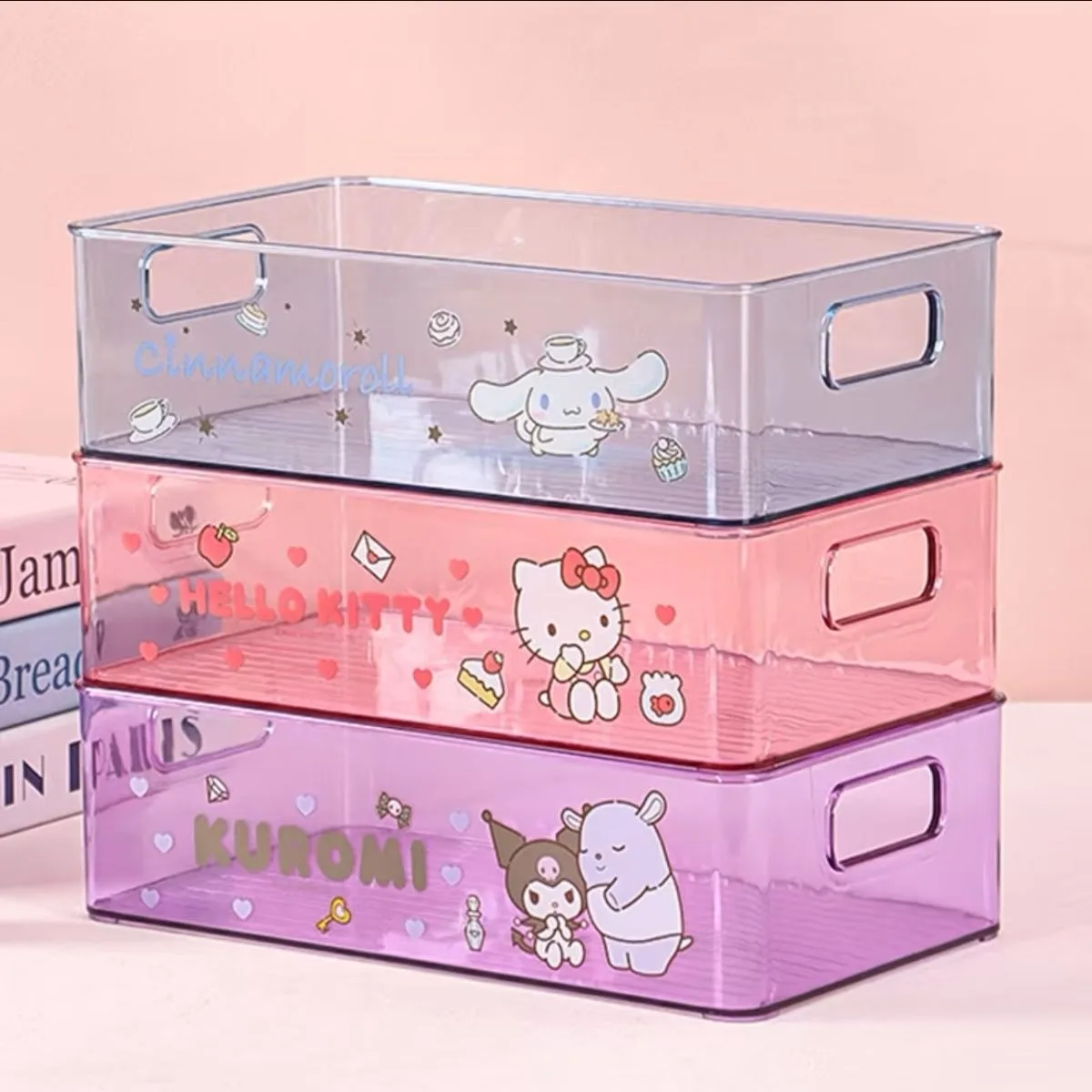 

Kawaii Sanrio Kuromi Acrylic Desktop Storage Box Cinnamoroll HelloKitty Office Organizer Cute Anime Cartoon Holiday Toys