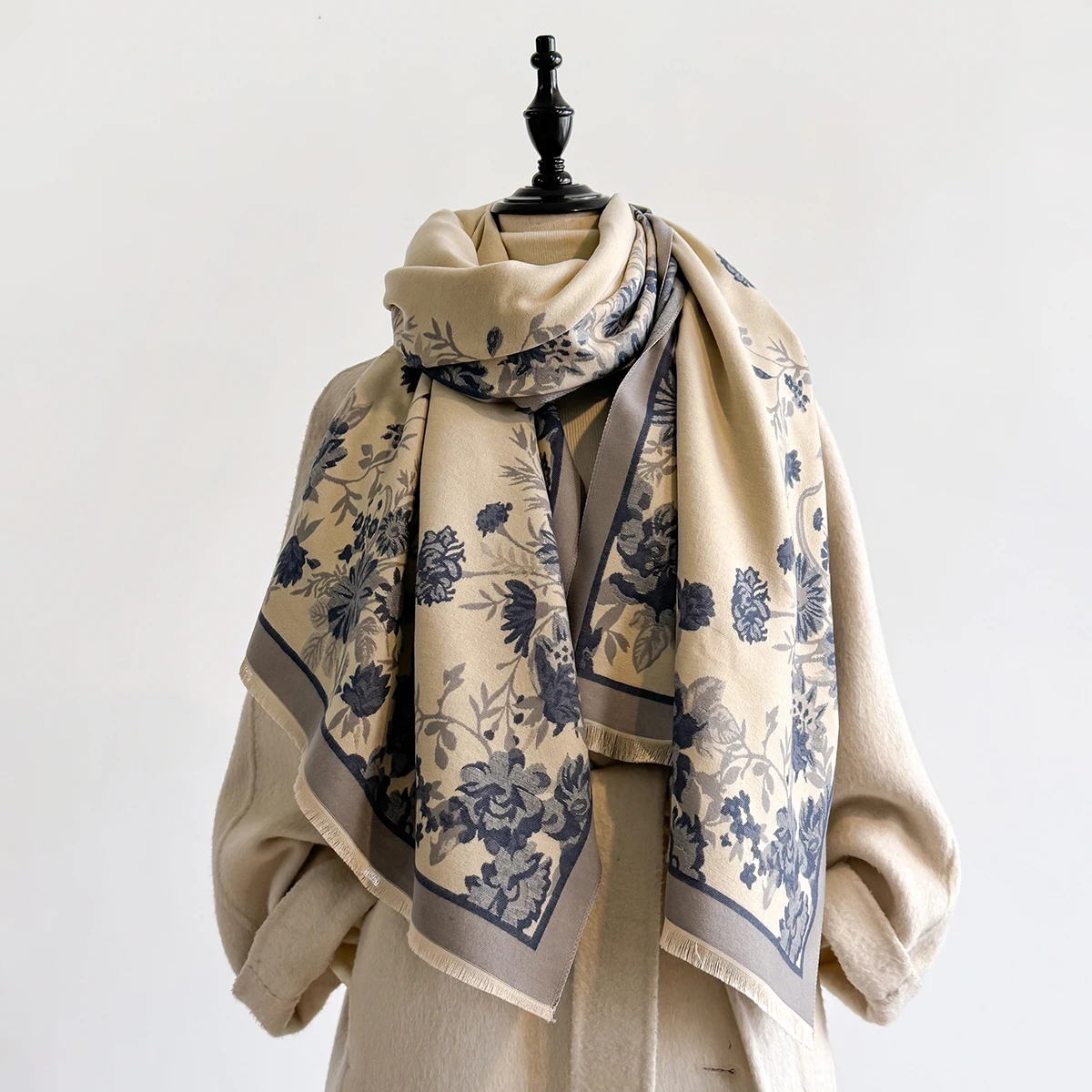 Brand Fashion Damen-Winterschal aus warmem Kaschmir – Pashmina-Schal mit Blumenmuster, dicker Schal, Wickel- und Poncho – Detail 19