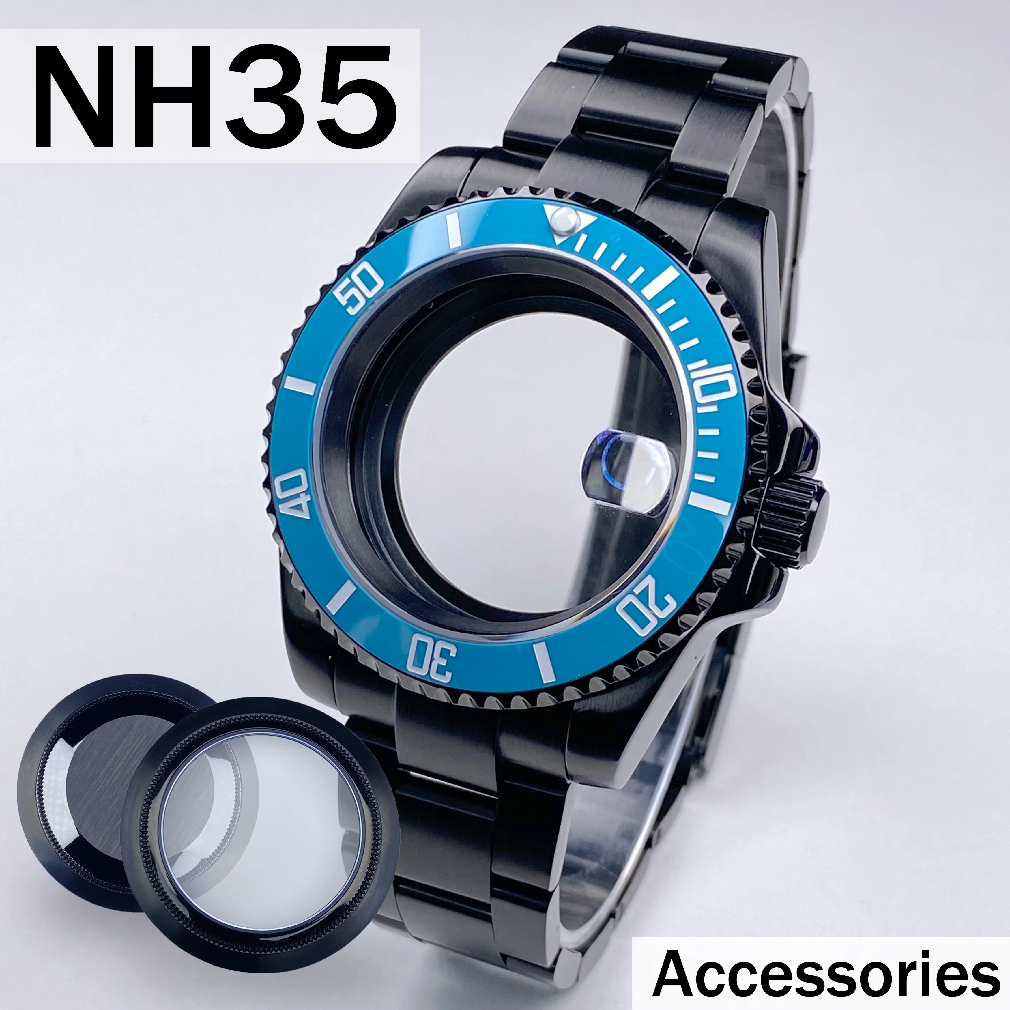 NH34 watch Case 40MM Watch Accessories With Strap Sapphire Crystal Waterproof for GMT/SUB NH35 NH34 NH36 Movement 28.5 Dial