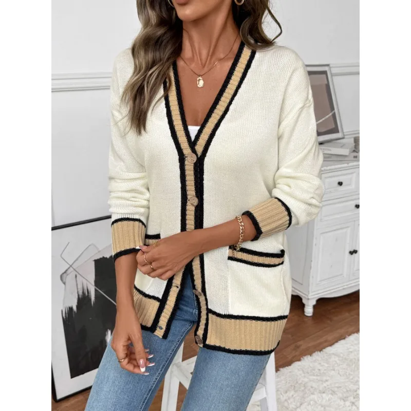 Nuevo Cárdigan de punto de otoño e invierno, suéter informal holgado de estilo perezoso con cuello en V, chaqueta