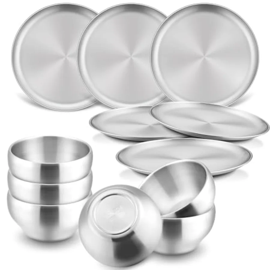 

Plates and Bowls Pieces Stainless Steel Dish Set Reusable Dinnerware for Camping Hiking Travel Picnic Non-toxic Tableware set f