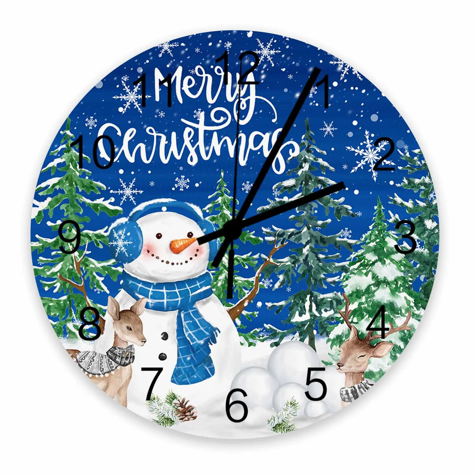 Blue Snowman Christmas Tree Snowflake Deer Wall Clock Large Modern Kitchen Dinning Round Wall Clocks Bedroom Silent Hanging Watc