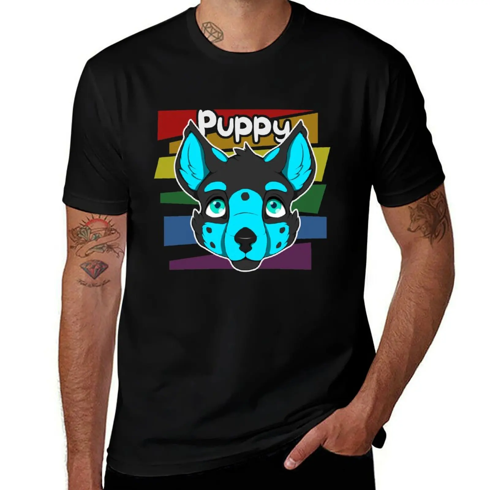 

Light Blue Rainbow Puppy T-Shirt man clothes anime t shirts cute clothes men t shirts