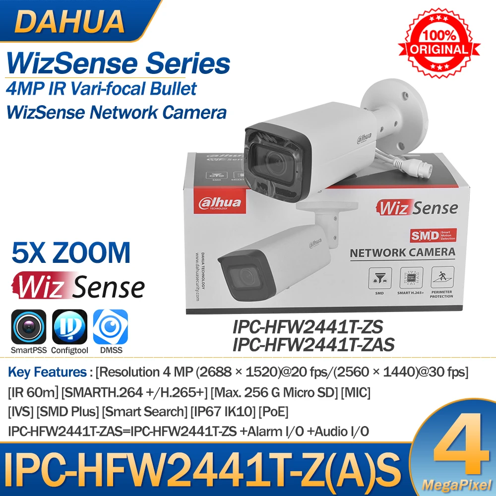 Dahua Camera 4MP IPC-HFW2441T-ZS IPC-HFW2441T-ZAS POE 5X Zoom WizSense Build in MIC IR 60M Original Upgrade Video Surveillance