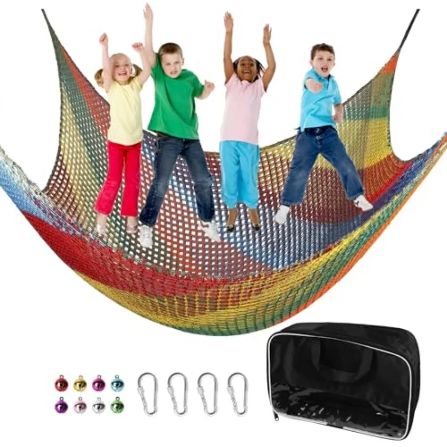 

Climbing Net 6.5' x 9.8', Double Layers Playground Safety Net for,Multicolored Climbing Cargo Net for Tree House, Obstacle Trai