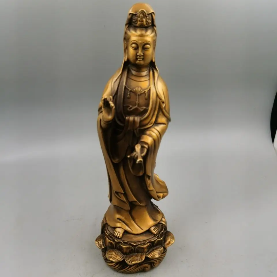 Copper Buddhist Standing Guanyin Statue Guanyin goddness Statue Office Home Decor Gift for Desk Ornament