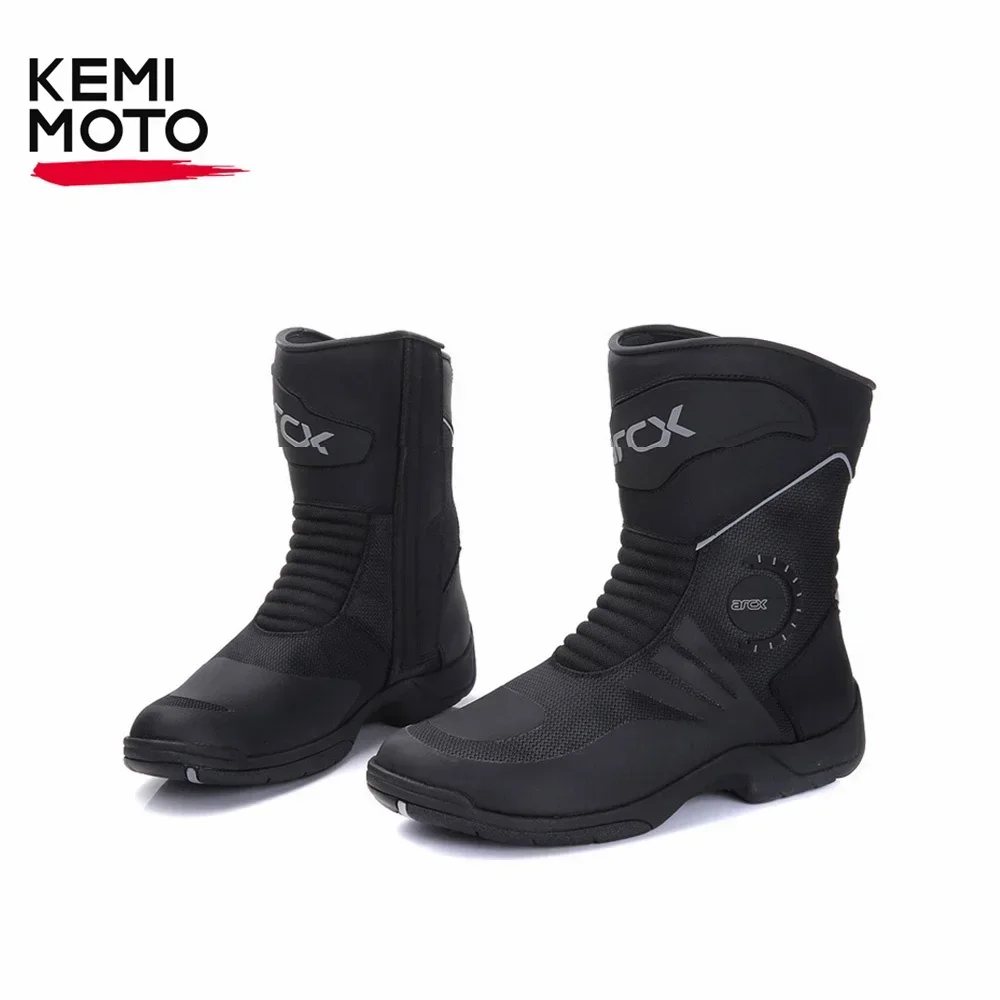 Motocross Racing Shoes Motorcycle Men Boots Motorbike Off-road Mid-Calf Boots Protective Gear Touring Waterproof Leather Black