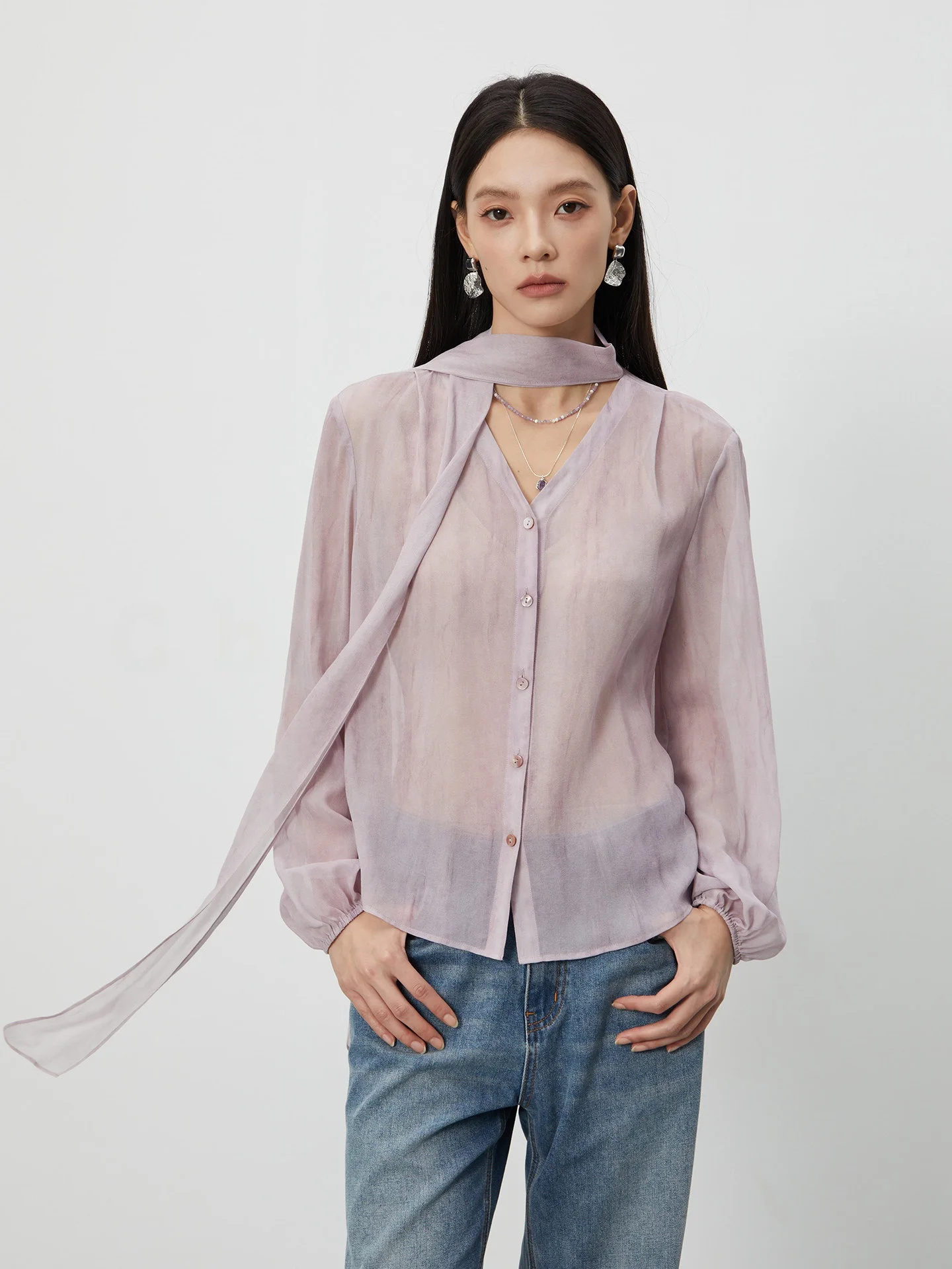 

Шелковая женская рубашка из 100% шелкового жоржета с эффектом тай-дай, универсальная, для повседневной носки, оригинальный дизайн, свободный крой, длинный рукав