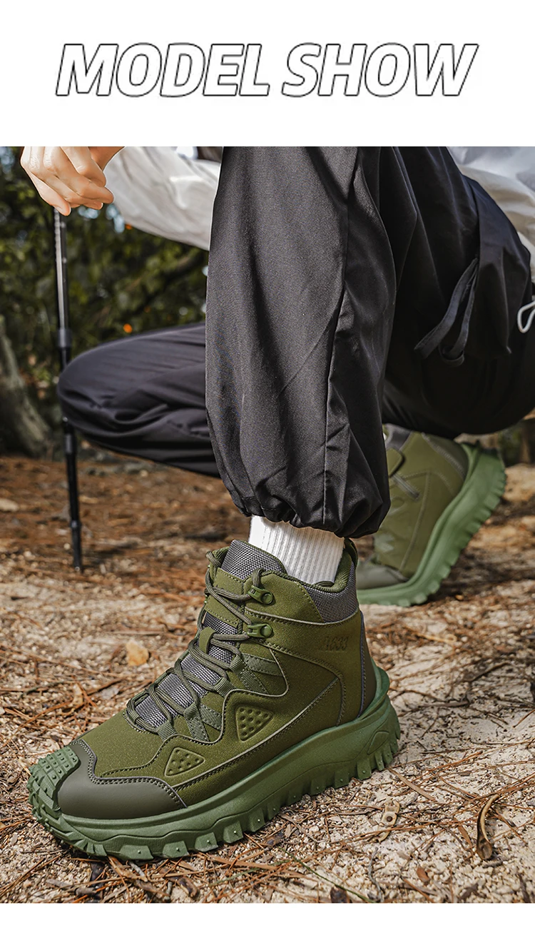 Herren-High-Top-Outdoor-Freizeitsportschuhe, mit stoßfestem Zehenschutz, rutschfester und abriebfester Sohle mit tiefem Profil, seitlichem Reißverschluss für einfaches An- und Ausziehen, geeignet für Wanderungen und Trekking, strapazierfähig und langlebig. – Detail 9