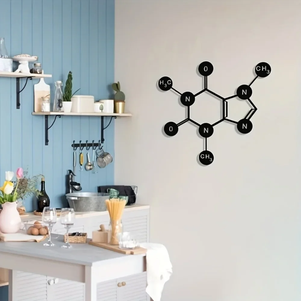 CIFBUY Caffeine Molecule Metal Wall Art, Modern Science Iron Sculpture Sign, Hanging Decor for Home Bar Office