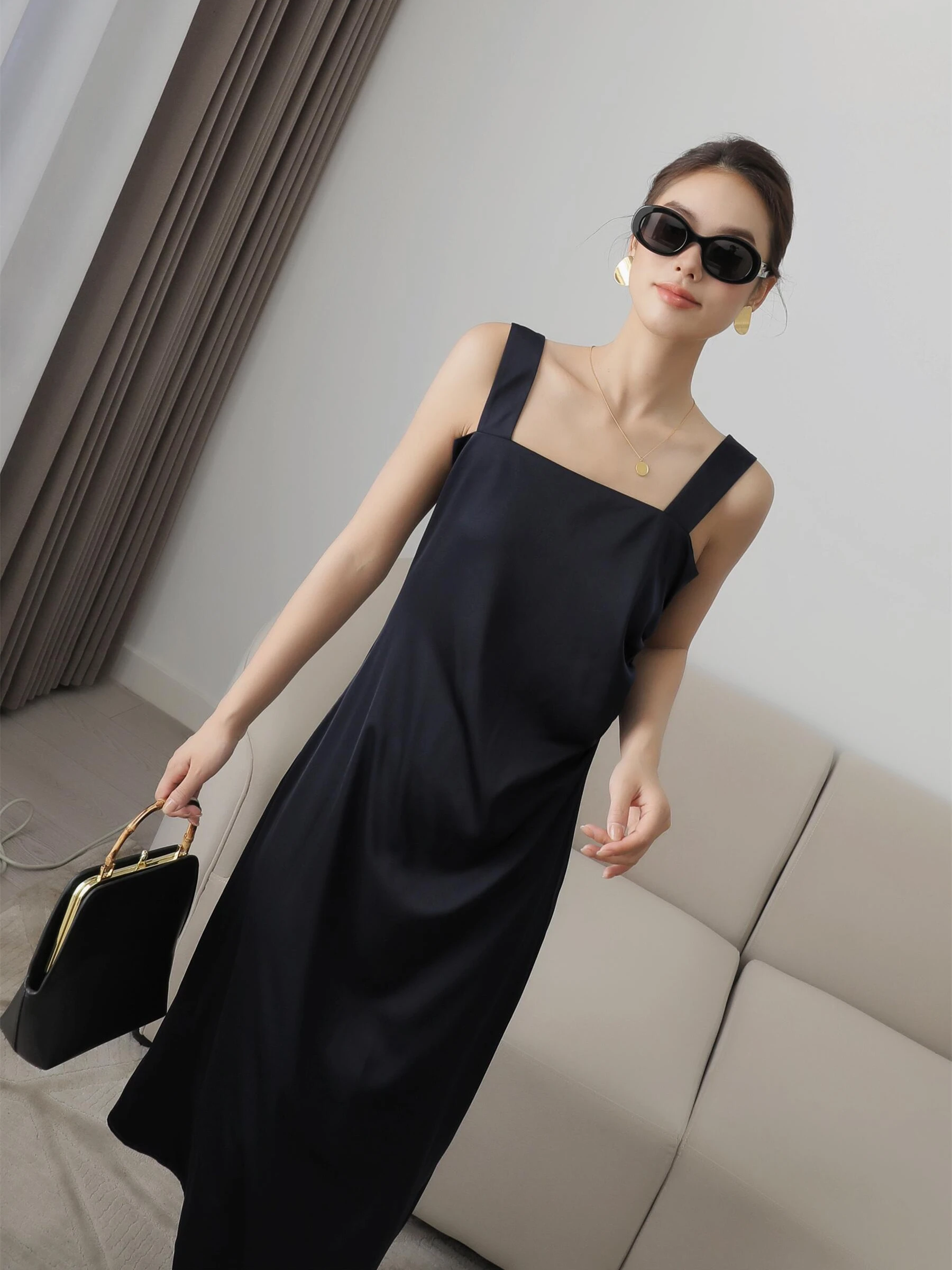 

3HLADY Chilled Sle Side Gathered Wide oulder Strap Slim Fit 3D Trimmed Dr Polyester Fiber Summer 2023 Women's Dr