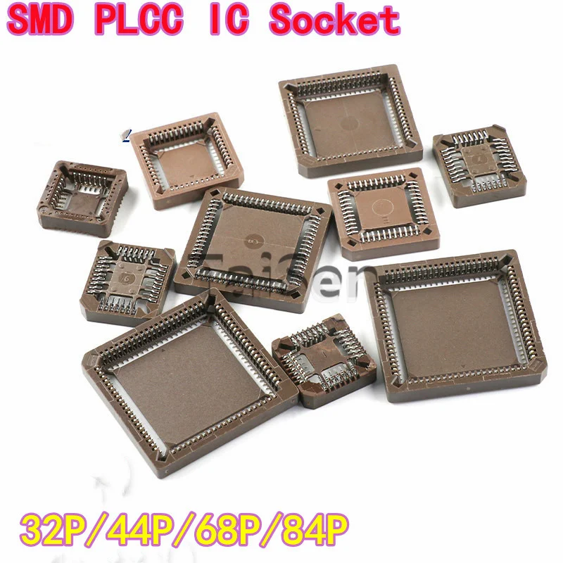 10PCS SMD PLCC IC Socket, Chip Test Base Square Socket, 28P/32P/44P/52P/68P/84P Test Socket