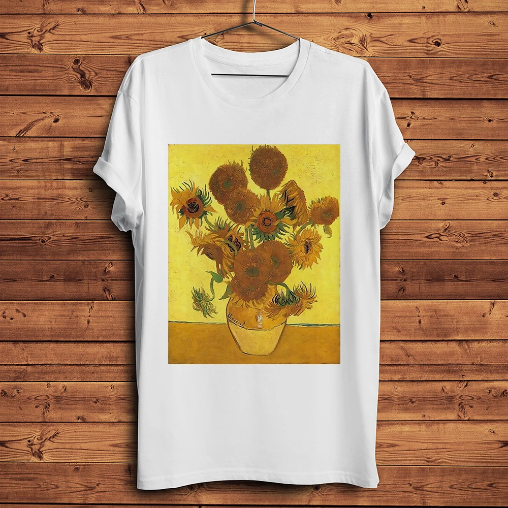 Vincent van Gogh The Starry Night Rhone Sunflowers almond tree Wheat Field Irises artistic t shirt unisex casual tee no-sticker