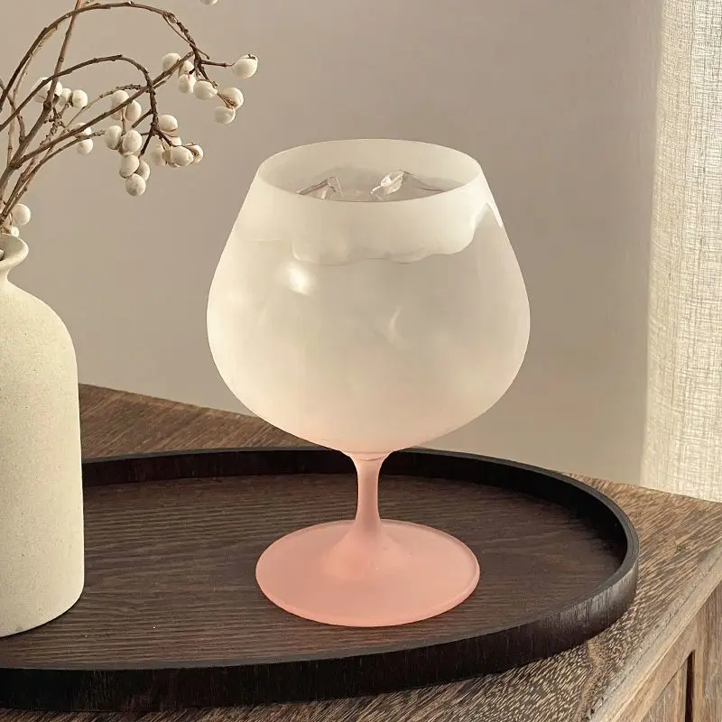 

High Appearance Gradient Powder Frosted Glass Cup French High Footed Cup
