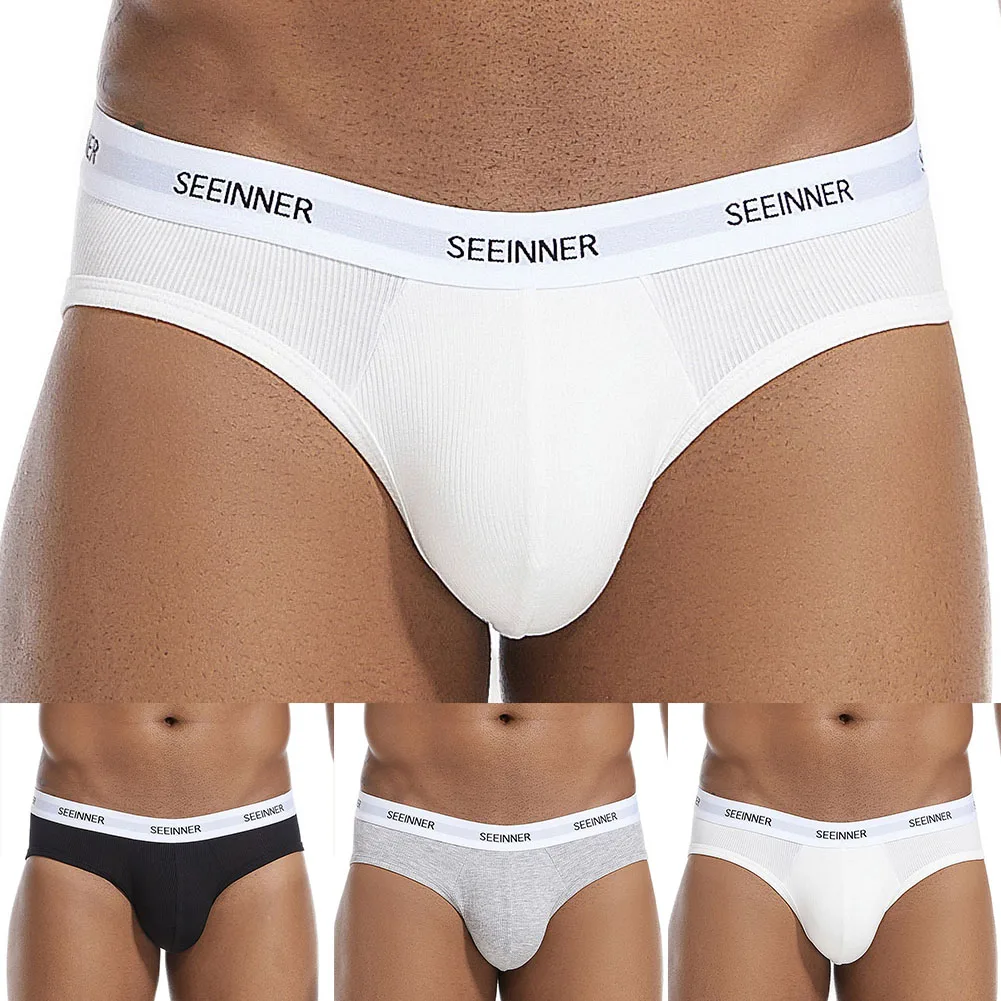 Roupa interior masculina de algodão cuecas de respiração troncos cintura baixa lingerie gay sissy calcinha u convexo bolsa boxers sem costura cuecas macias