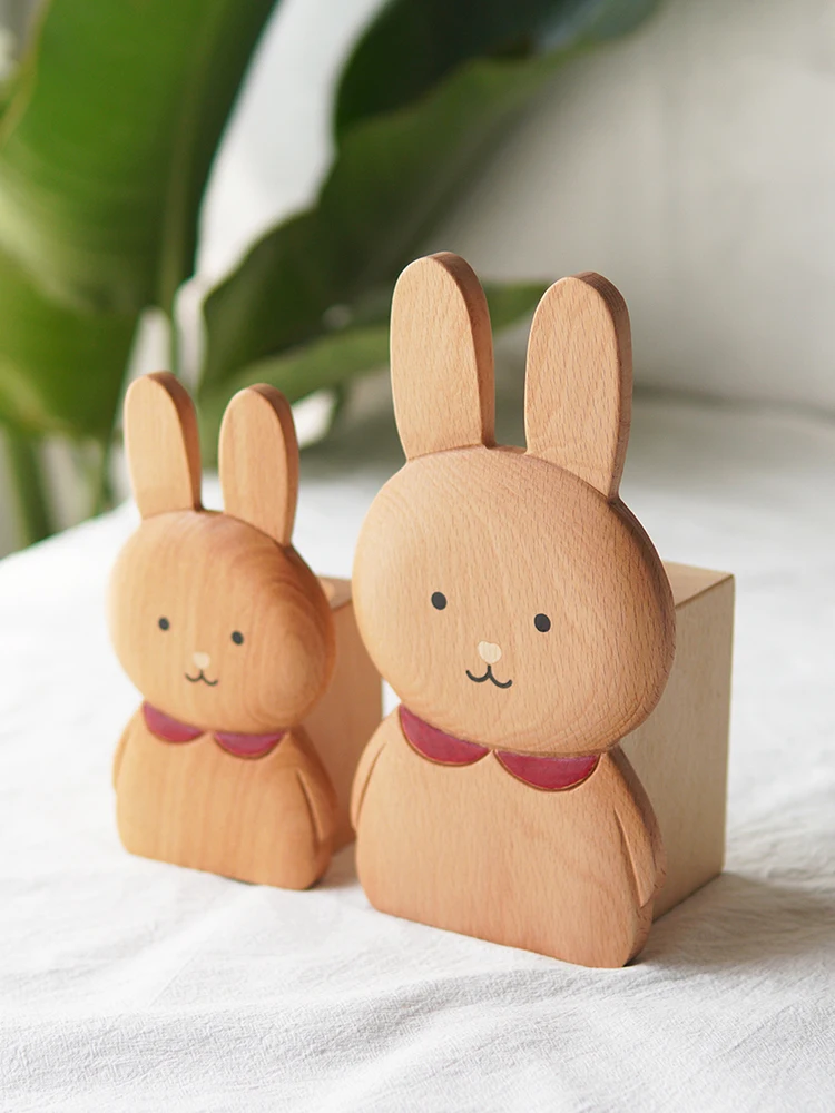 Cute Little Rabbit Wooden Office Supplies Storage Box, Animal Pen Holder,Creative Gift