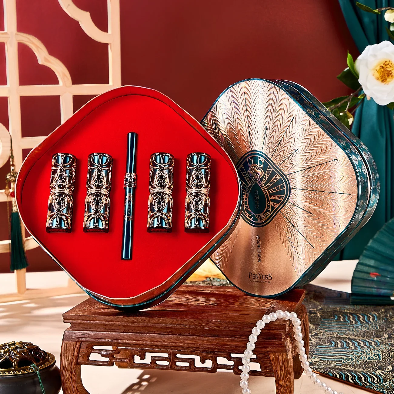 Conjunto de maquiagem esculpido fosco batom caso de longa duração delineador batom conjunto caixa de presente 5 pçs kit de longa duração usar copo antiaderente