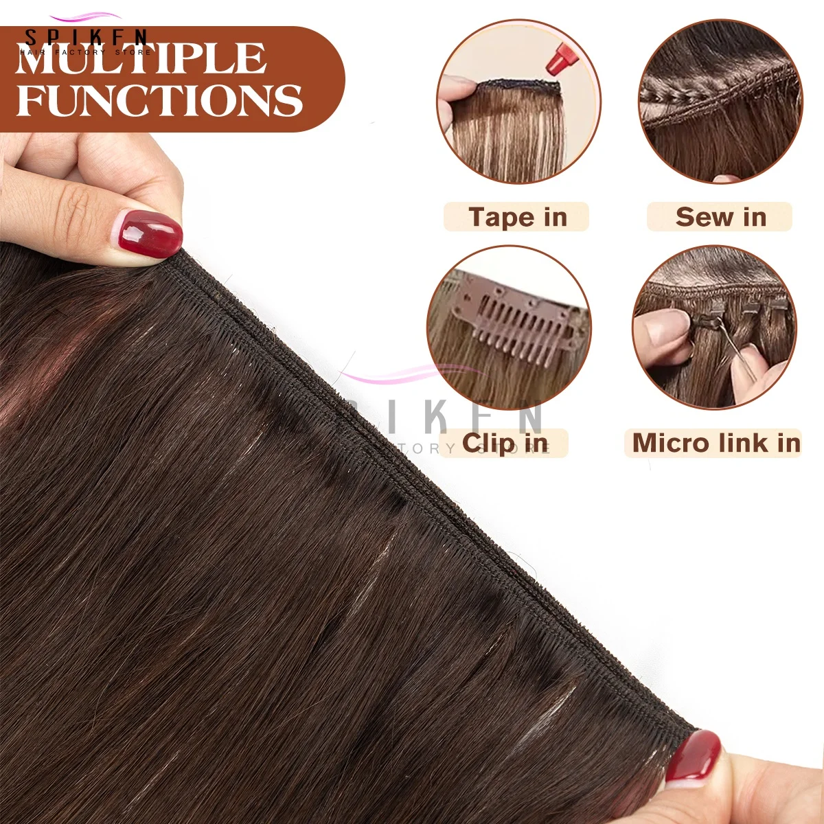 SPIKFN 리얼 천연 금발 인모 헤어 번들 플래티넘 인모 엮임 머리카락 이중 웨프트 50g 12-24인치 블랙 브라운 블론드