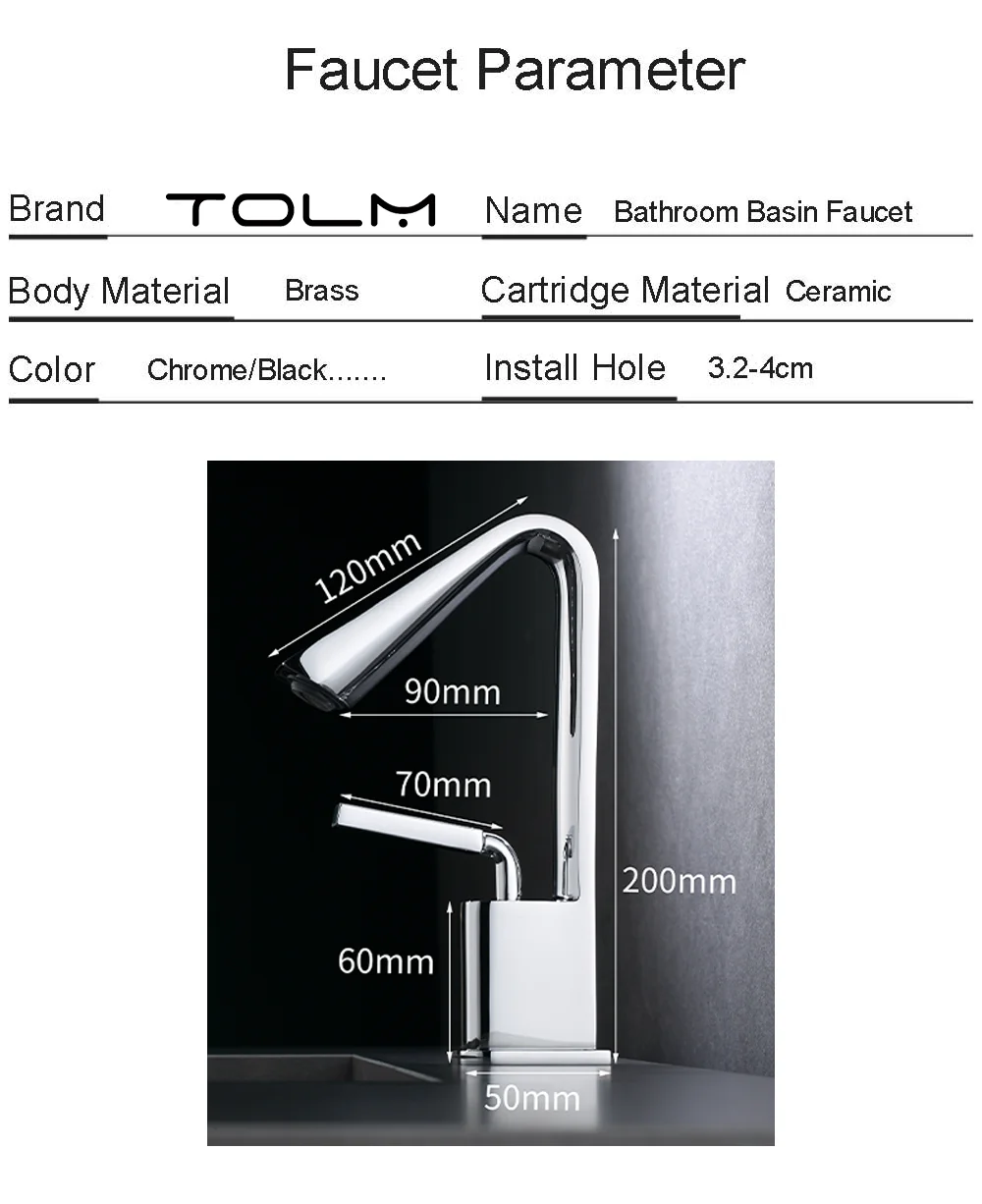 TOLM Creative Single Hole Bathroom Sink Faucet Single Handle Lavatory Copper Bathroom Faucet Grey Black Brass Hot Cold Mixer Tap