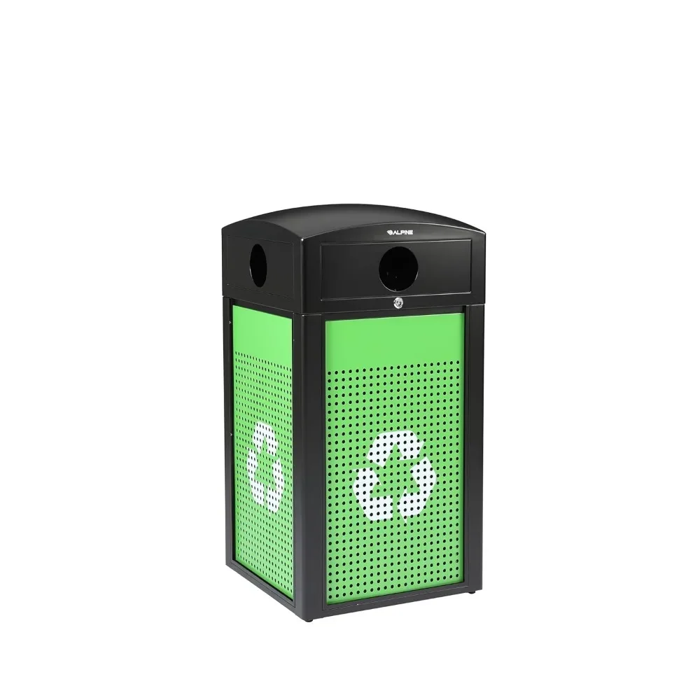 

40-Gallon Outdoor Recycling Bin – Commercial Trash Can with Locking Lid, Removable Bin & Optional Advertising Panels
